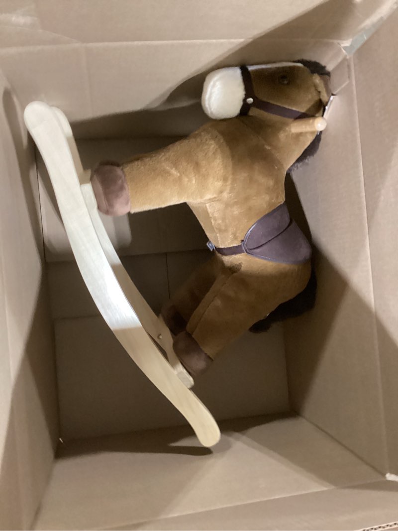 Condition photo showing Good Condition for Rocking Horse, Dark Brown Horse Rocker for Toddlers 18M+, Plush Ride on Horse Toy with Realistic Sound,Soft Stuffed Filling, CPC Certified