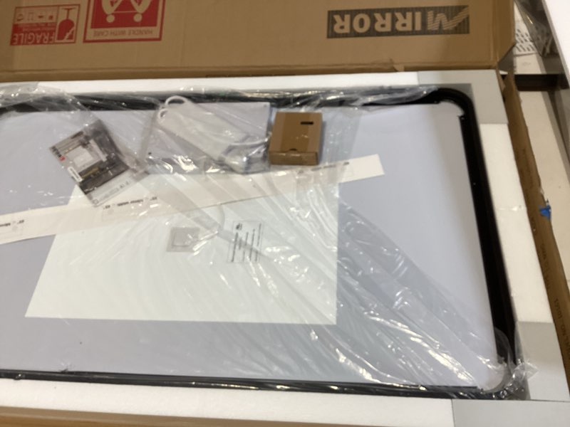 Condition photo showing New/Like New for 40x24 inch led bathroom mirror with lights, black metal framed led mirror for bathroom, 3 colors and stepless dimmable wall mounted lighted bathroom vanity mirror, anti-fog, memory black 40"l x 24"w