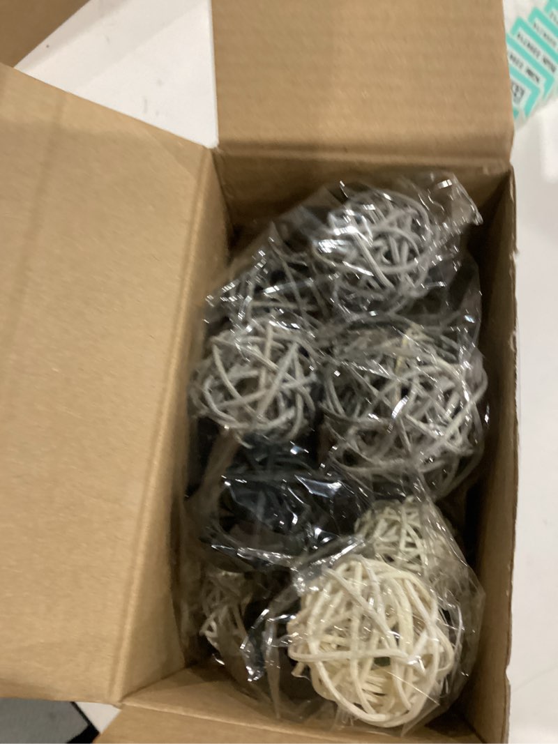 Condition photo showing Good Condition for Patelai 36 Pcs Wicker Rattan Balls Decorative Balls for Vase Centerpiece Bowls Orbs Filler for Home Decor,4 Sizes(White, Dark Gray, Brown, Black) White, Dark Gray, Brown, Black 2.4'',2'',1.6'',1.2''