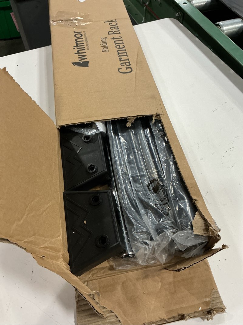 Condition photo showing Good Condition for whitmor folding garment rack - rolling clothes hanger - adjustable height - black 22 x 34.75 x 66.25 inch - black & silver