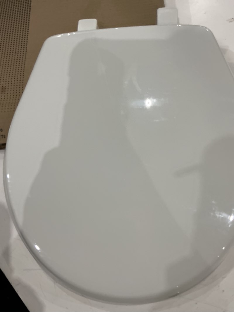 Condition photo showing As Is for bemis slow close round toilet seat, easy clean hinges, white | soft close lid never slams, quick-release hinges for deep cleaning, durable plastic, fits all round toilets, 730slec round slow close