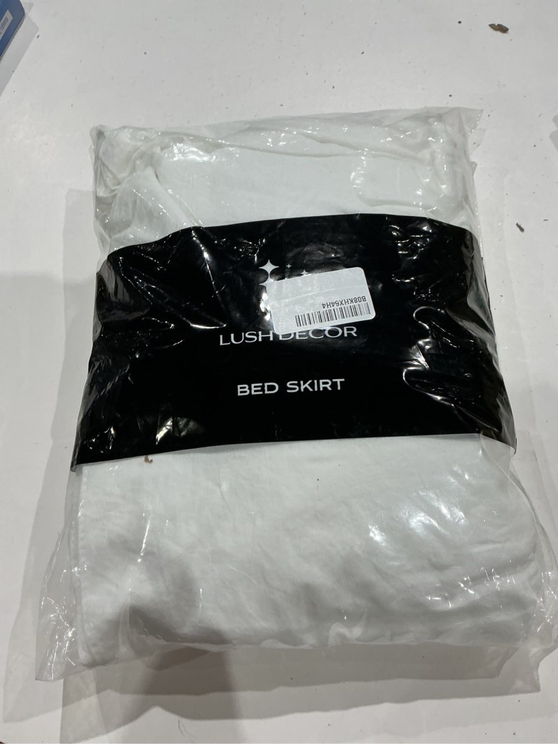 Condition photo showing New/Like New for lush decor ruched ruffle elastic easy wrap around bed skirt single queen/king/cal king off white - queen bed skirt - dust ruffle - cream bedskirts queen/king/cal king off-white