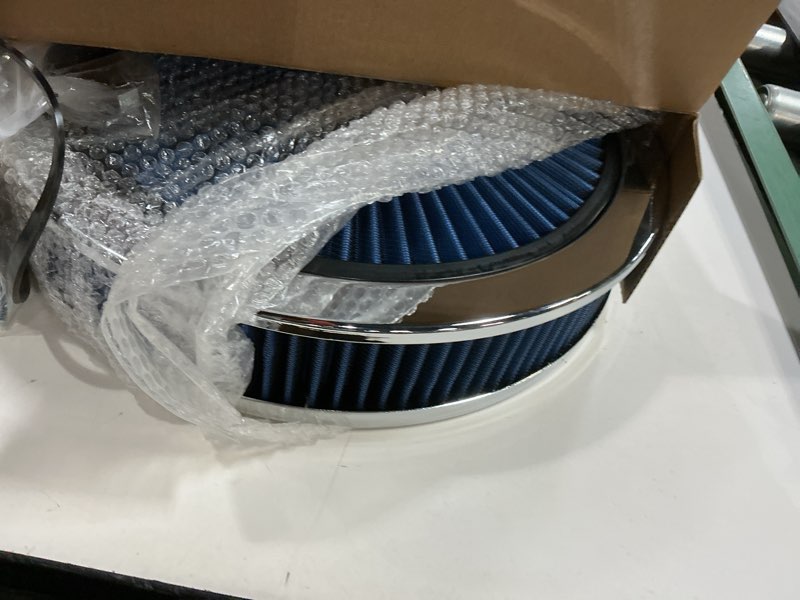 Condition photo showing Good Condition for 14" x 3" round air cleaner filter assembly kit with high- flow thru lid washable & reusable for caburetor lid 5-1/8" carb neck compatible with ford/gmc/chevy sbc bbc (blue)