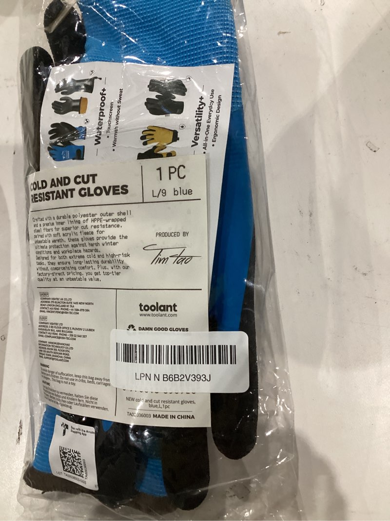 Condition photo showing New/Like New for toolant Waterproof Winter Work Gloves for Men and Women, ANSI A4 Cut Resistant Freezer Gloves for Outdoor Cold Weather 1 Pair Large Blue