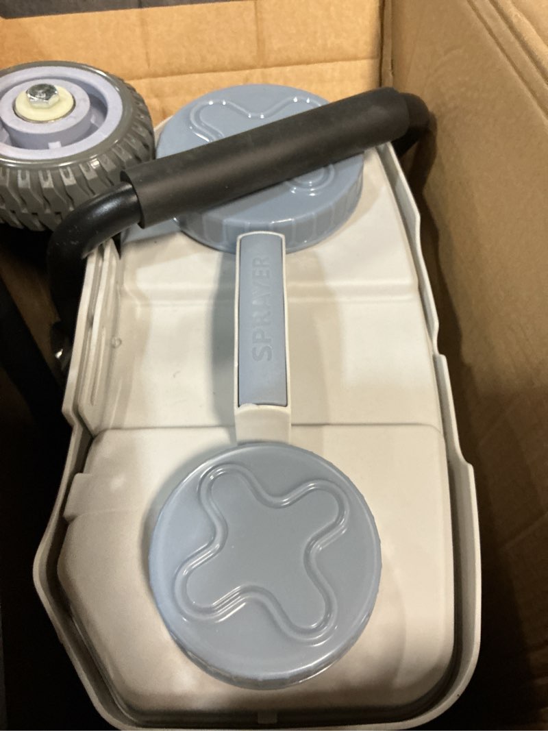 Condition photo showing As Is for battery powered backpack sprayer,4 gallon electric sprayer with wheeled cart, 100 psi high pressure, 2x 21v rechargeable batteries,garden sprayer for outdoor cleaning & washing