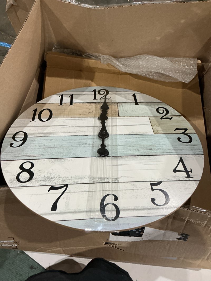 Condition photo showing Good Condition for trayknick vintage rustic 10-inch round wood wall clock - non-ticking silent battery operated, indoor analog clock for home decoration