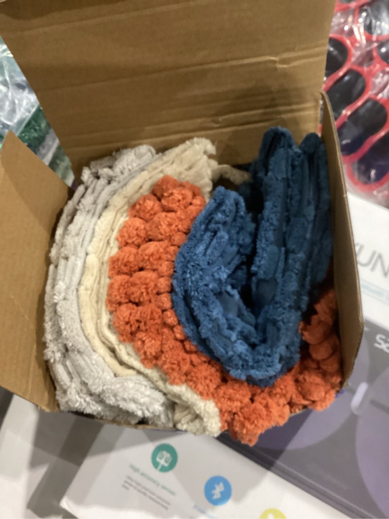 Condition photo showing Good Condition for MIULEE Pack of 4 Boho Farmhouse Blue and Orange Corduroy Decorative Throw Pillow Covers 18x18 Inch Modern Retro Soft Striped Pillow Covers Home Decor for Sofa Living Room Couch Bed 18" x 18" (Pack of 4) Blue and Orange