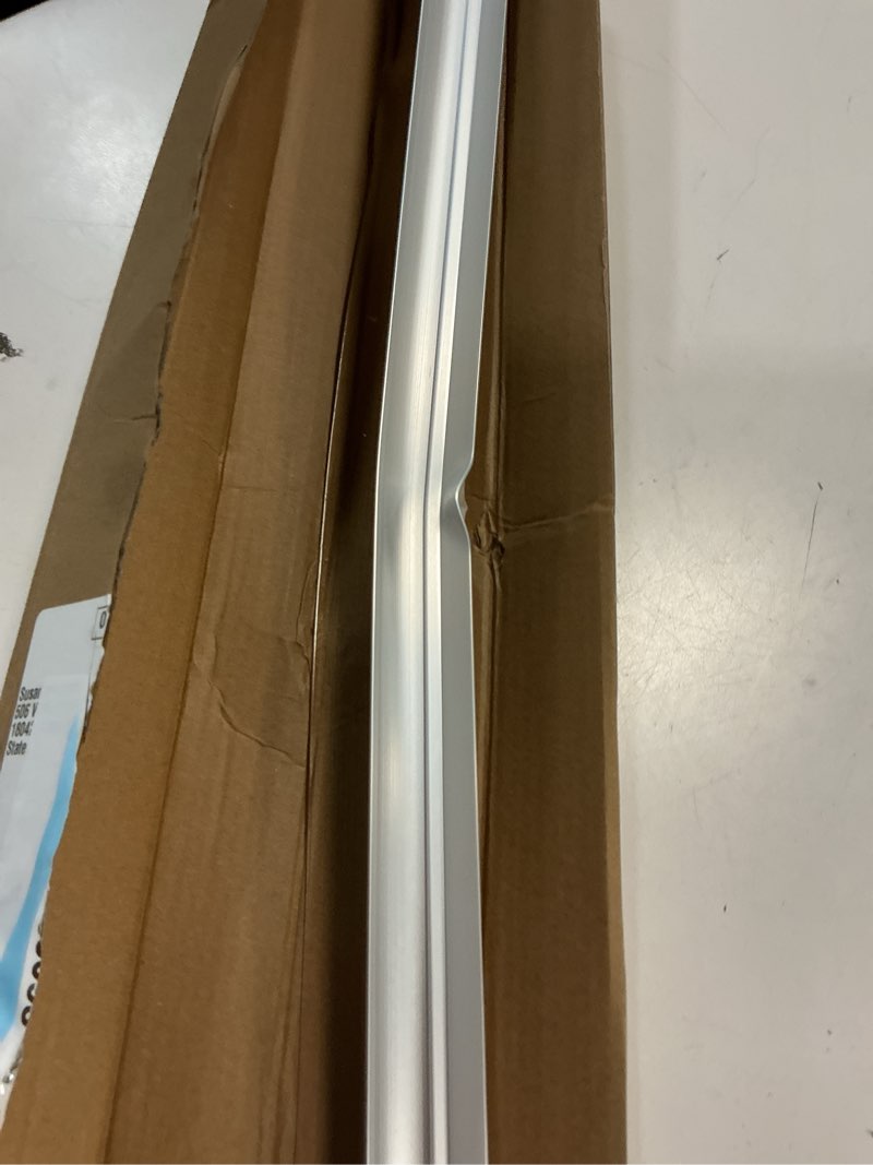 Condition photo showing As Is for bsfrnf25 chrome framed shower door replacement drip rail with vinyl sweep door water deflector, applied mounting tape and screws (25inch)