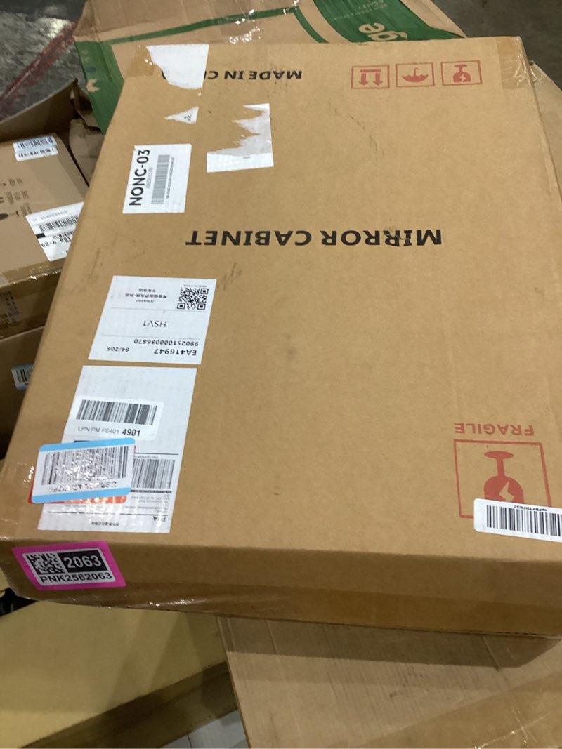 Condition photo showing Good Condition for Plastic Bathroom Medicine Mirror Cabinet 16 x 22 inch, Surface and Recessed Mount, Beveled Edge Mirror White 16x22 inch Beveled Edge Mirror