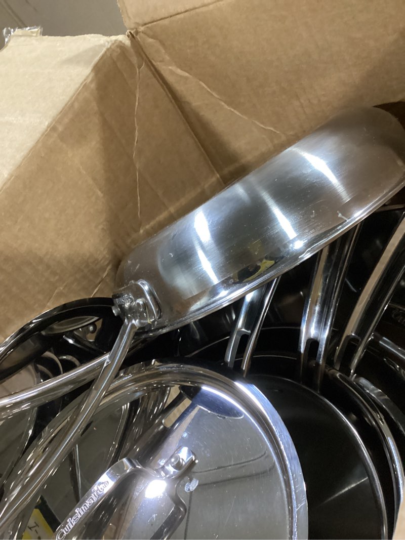 Condition photo showing As Is for cuisinart 12-piece multiclad pro triple ply stainless steel cookware set, heat surround technology, cool grip handles, oven safe to 500°f, mcps-12n, silver