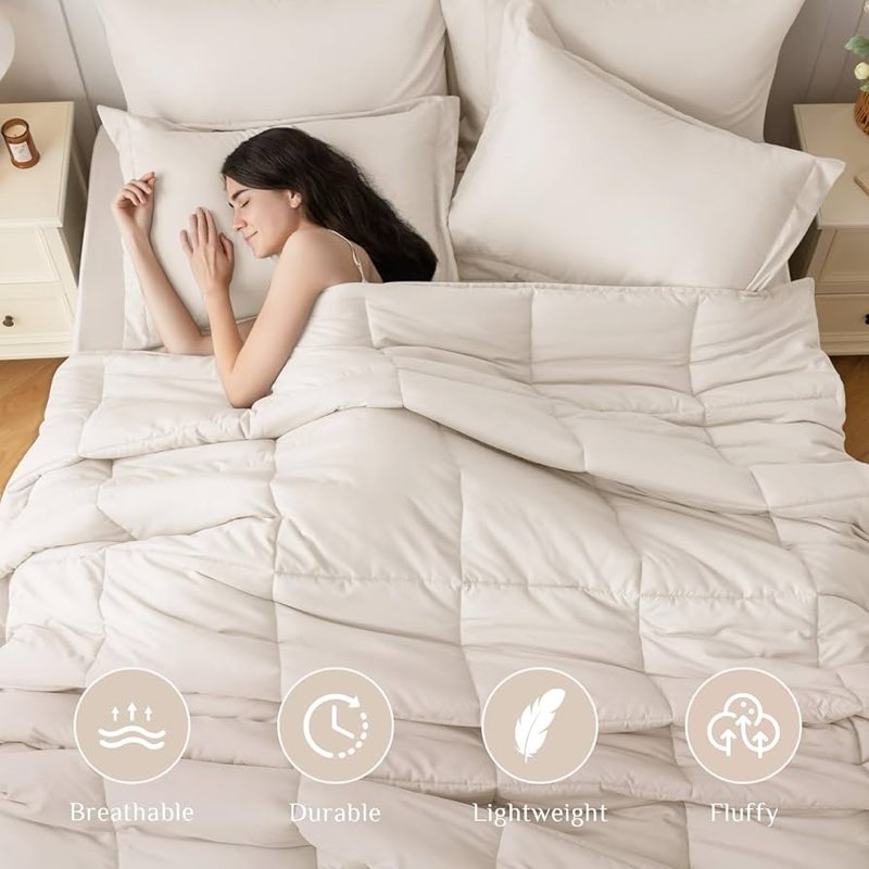 JOLLYVOGUE Queen Comforter Set, Ultra-Soft Bed in a Bag Queen Size 7 Pieces, Oeko-TEX Certified Bedding Set with Down Alternative Comforter, Sheets, Pillowcases & Shams, Black Black QUEEN(88"*88")