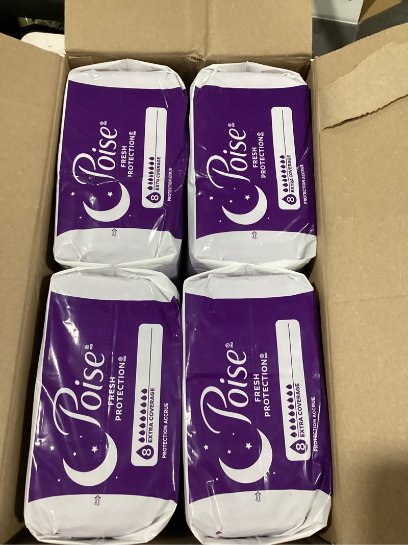 Condition photo showing New/Like New for Poise Overnight Incontinence & Postpartum Pads for Bladder Leaks, 8 Drop Extra Coverage, 96 Count, Packaging May Vary Long 96