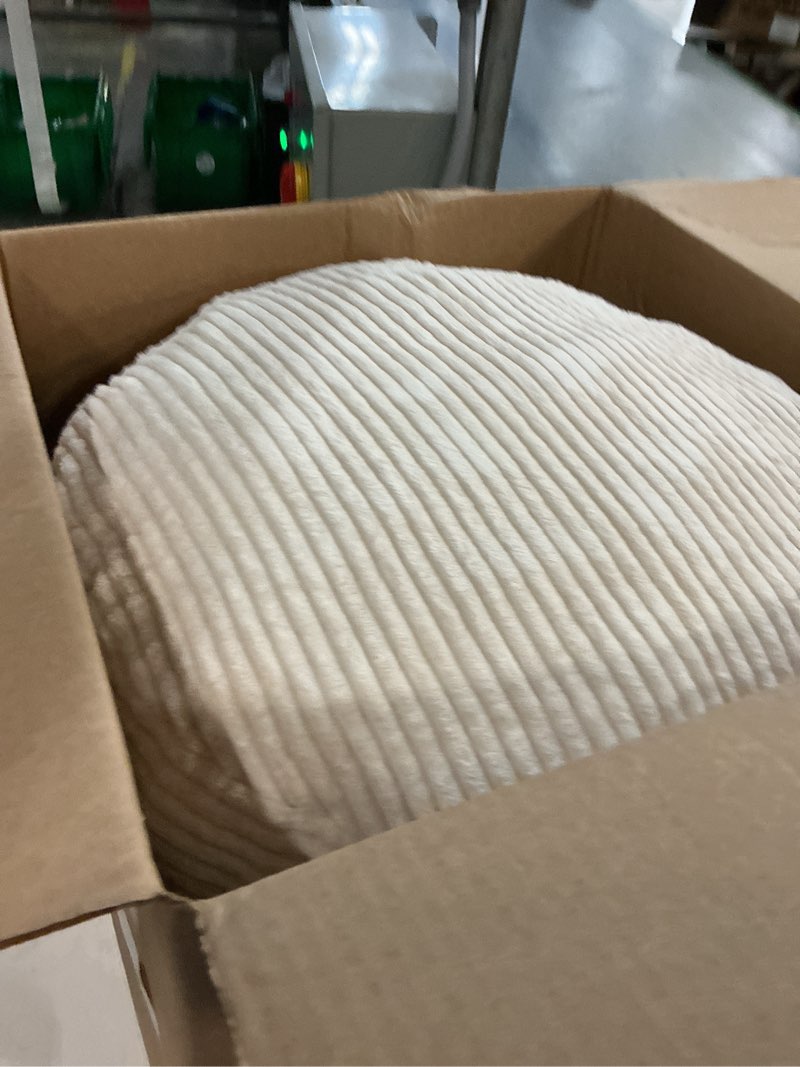 Condition photo showing Good Condition for HIGOGOGO Round Stuffed Pouf Ottoman, Corduroy Poufs with Foam Chunk Filling, Furry and Fluffy Pouf Foot Stool Storage Ottoman, 20 X 15 Floor Poufs Foot Rest for Living Room, Beige 20 inch Beige