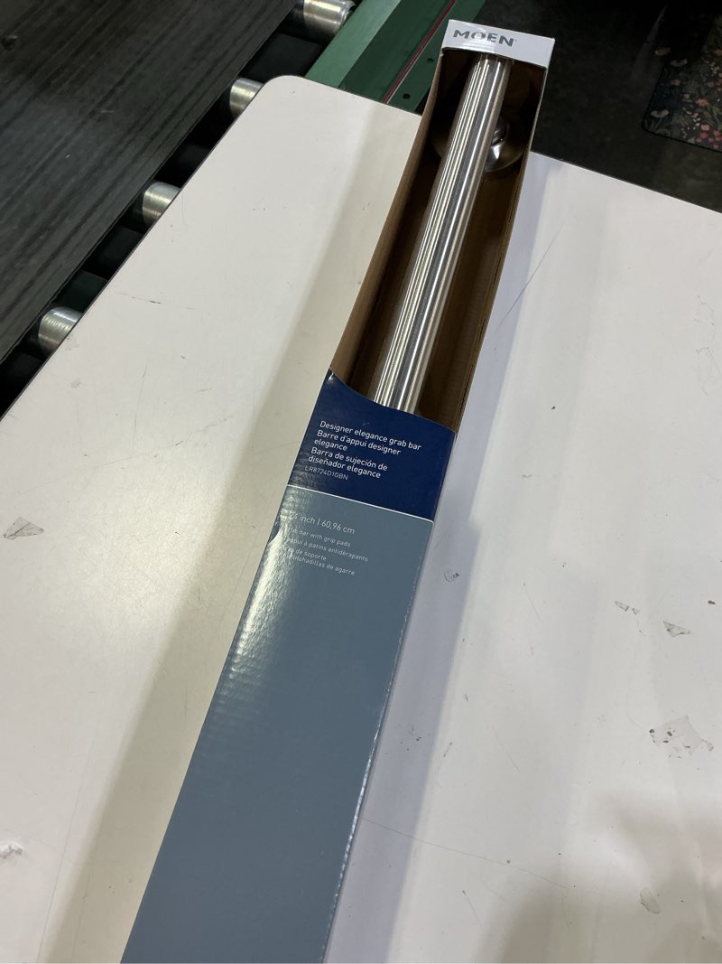 Condition photo showing New/Like New for moen lr8724d1gbn bathroom safety 24-inch designer bathroom grab bar with curled grip, brushed nickel 24 inch brushed nickel
