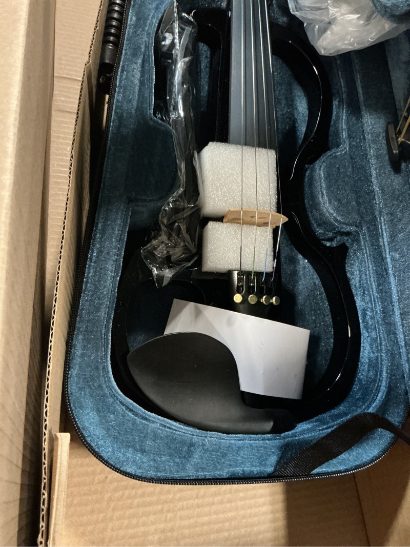 Condition photo showing Good Condition for vangoa electric violin full size 4/4, black silent electric violin, solid wood metallic electric fiddle with ebony fittings, beginner kit for adults teens 4/4 black