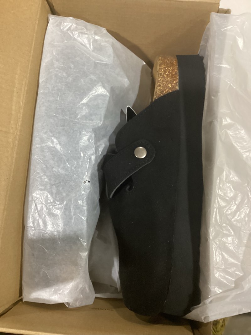 Condition photo showing Good Condition for Torotto Womens Clogs Cork Footbed Suede Slippers Arch Support Potato Shoes with Adjustable Buckle 9 Hd/Black