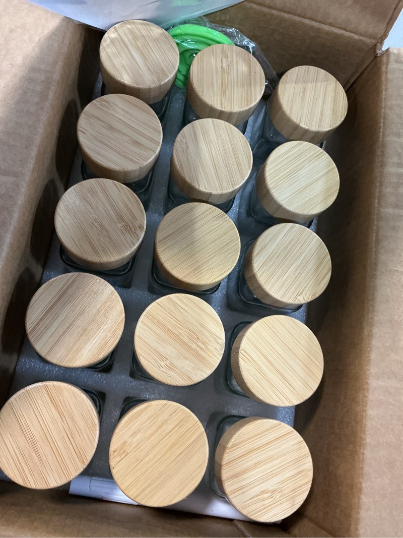 Condition photo showing New/Like New for dimbrah spice jars with label-4oz 15 pcs glass spice jars with bamboo lids?spices container set with white printed spice labels