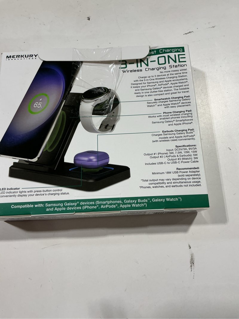 Condition photo showing Good Condition for merkury innovations 3-in-1 wireless charging station for samsung galaxy phone, watch & buds – foldable, black