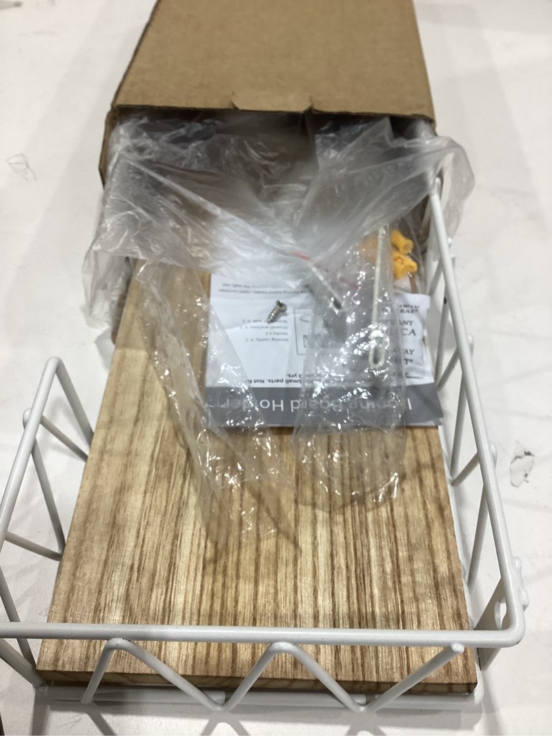 Condition photo showing Good Condition for TJ.MOREE Ironing Board Hanger Wall Mount - Laundry Room Decor Iron and Ironing Board Holder with Large Storage Wooden Base Basket and Removable Hooks(T&V Shaped) Cream