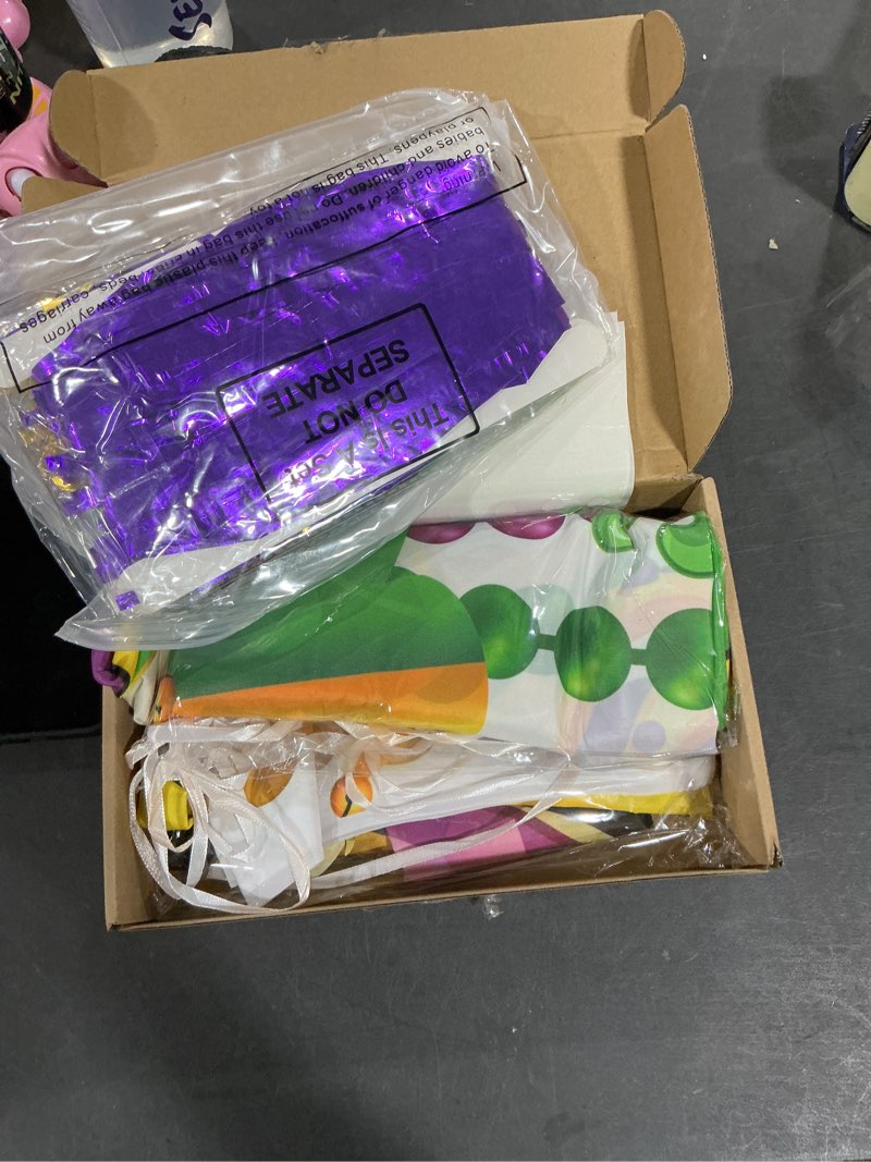 Condition photo showing Good Condition for VitalCozy 7pcs Mardi Gras Party Decorations Masquerade Mask Party Banners Purple Green Gold Foil Fringe Backdrop Curtains for Carnival Parties Photo Props Studio Holiday Celebration