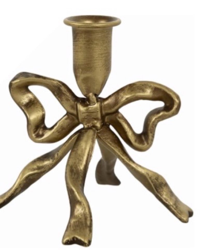 Bow Candle Holder, Bow Metal Taper Candle Holder 5\" H x 4.81 W, Gold, Black, Decorative Candle Holde