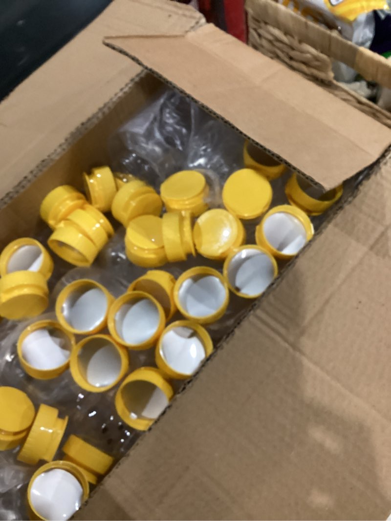 Condition photo showing As Is for 36 Pcs Honey Bear Bottle, 8oz Plastic Honey Squeeze Bottle Honeybear Squeeze Jars, Cute Empty Container with Yellow Flip-top Lid for Syrup Sauce Juice Storing and Dispensing