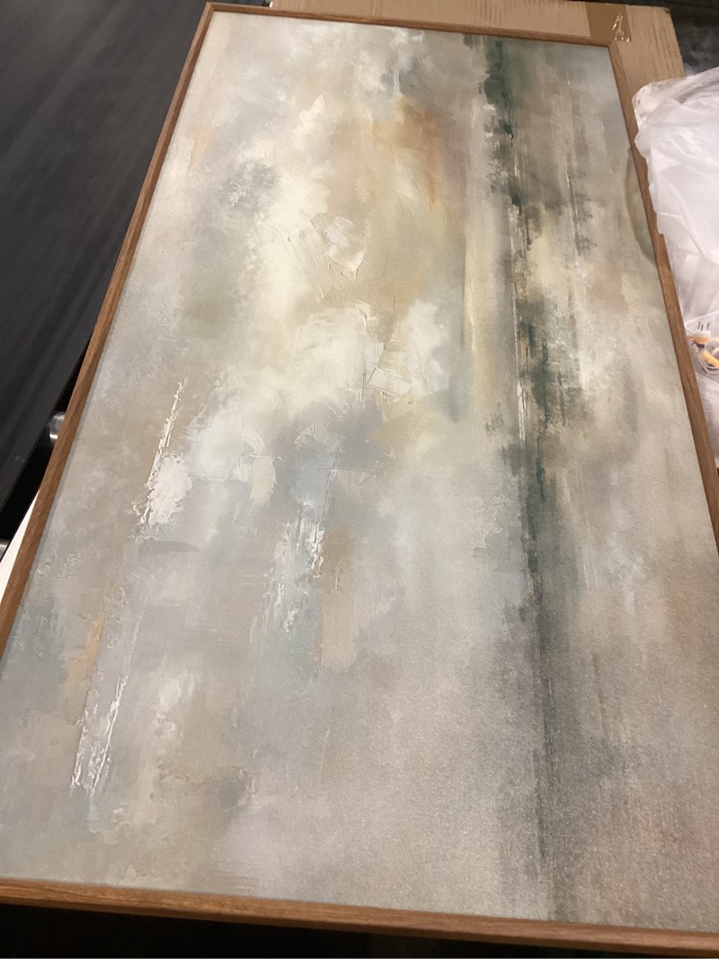Condition photo showing New/Like New for abstract natural landscape framed canvas wall art set, watercolor tan green beige wall decor, minimalist neutral modern scenery artwork for living room, bedroom,farmhouse- 40"x20"x1