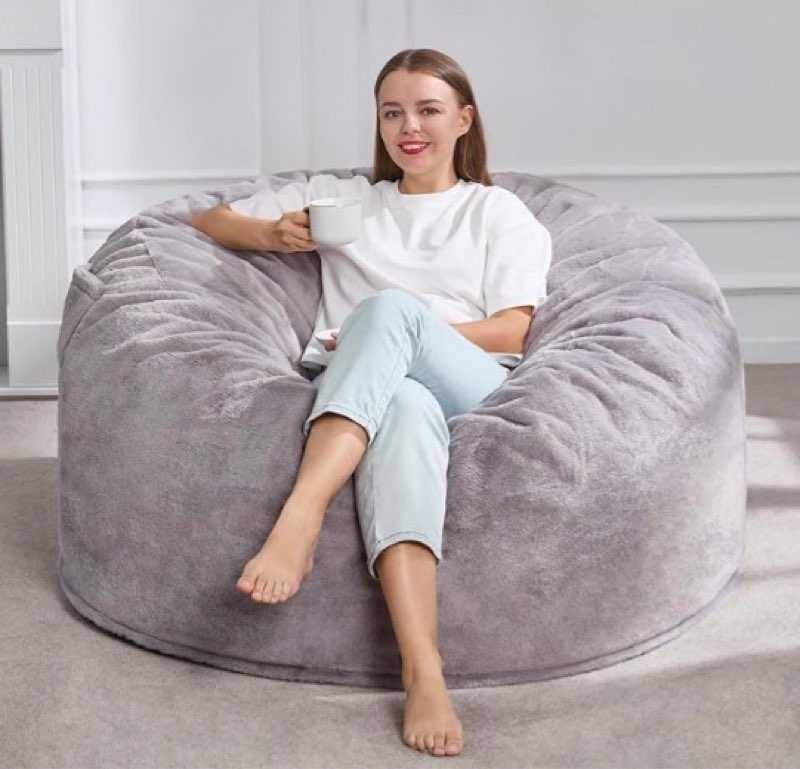 Condition photo showing As Is for Grey fuzzy large beanbag