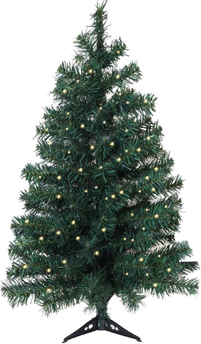 3ft Artificial Pre-lit Christmas Pine Tree with LED Warm Lights,Metal Hinges & Foldable Base,Easy Assembly for Home,Office,Green