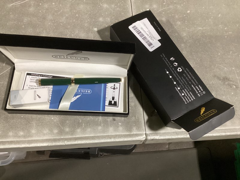 Condition photo showing New/Like New for BEILUNER Racing Green Fountain Pen,Stunning Luxury Pens with 24K Gold Finish, Gorgeous 24K Gilded Nib(Medium), Fancy Pen Gift for Men&Women -Ink Converter-Christmas, Office,Fancy,Nice Pen for Writing Green and Gold Finish Medium Nib