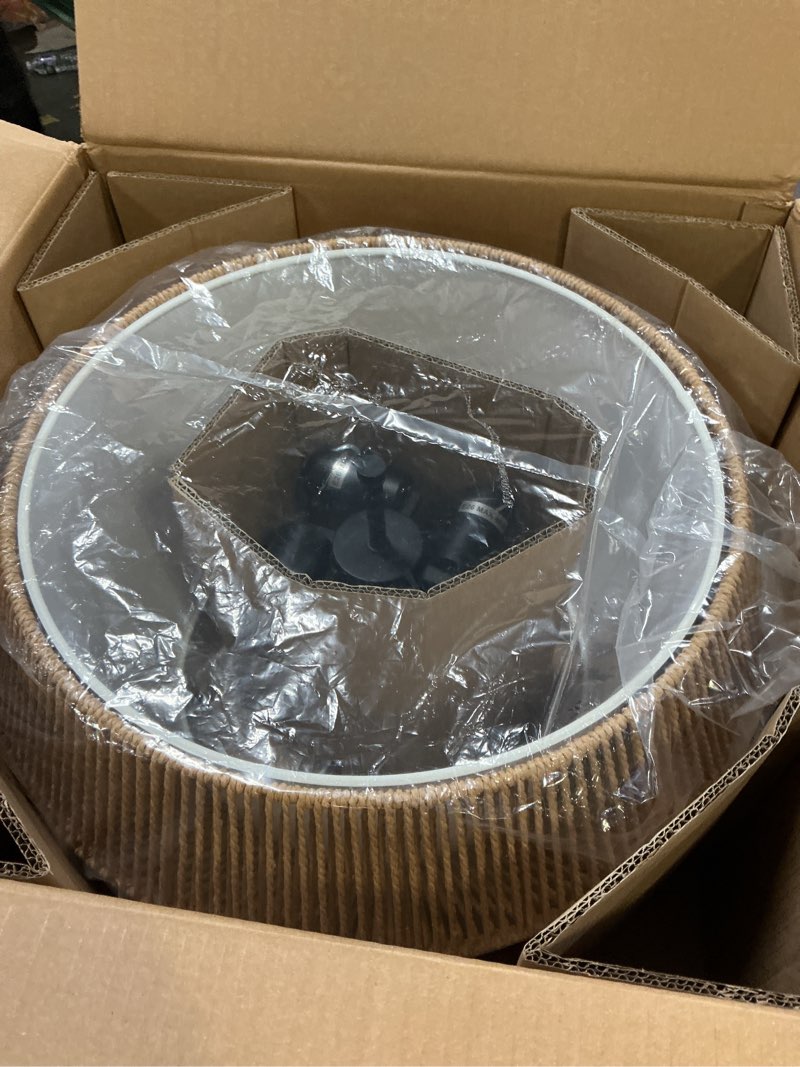 Condition photo showing Good Condition for ELYONA 20" Large Rattan Chandelier Light Fixtures, 4-Lights Boho Pendant Light, Adjustable Woven Chandelier for Dining Room with Fabric Shade, Rustic Hanging Light for Kitchen Island,Living Room