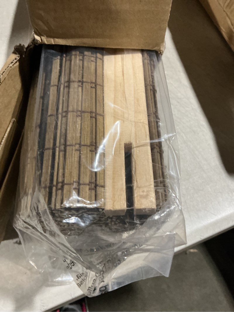Condition photo showing As Is for cordless bamboo roman shades for windows, blinds size (30.5" w ×48" h) colour (highfield teak) highfield teak 30.5" w × 48" h
