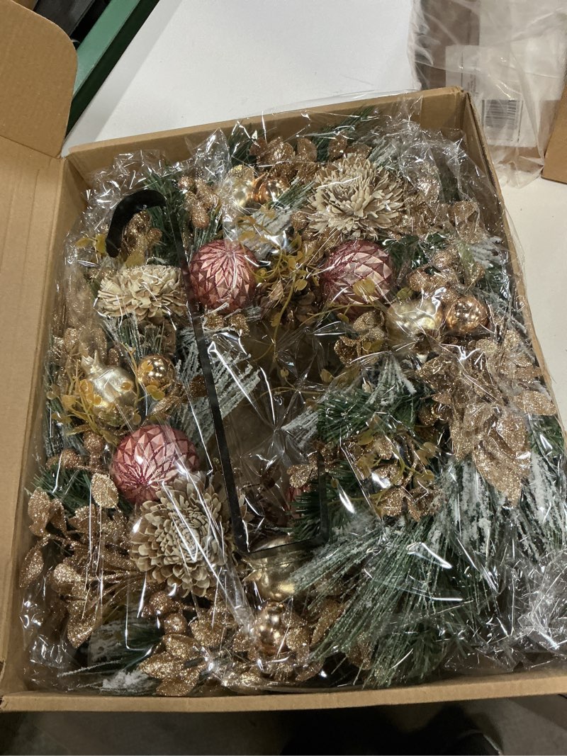 Condition photo showing New/Like New for 24-inch christmas wreath handcrafted sparkling pinecone berry ball pine needle front door wreath christmas thanksgiving party courtyard corridor fireplace office decoration