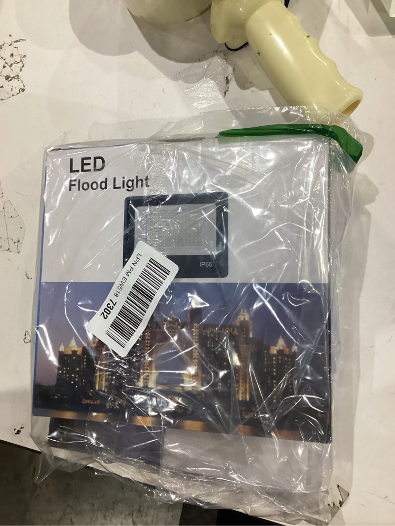 Condition photo showing As Is for XXBSAZ 100W LED Flood Lights Outdoor, Plug-in & Hardwired Security Lights, IP66 Waterproof 6500K Daylight for Driveway, Garage & Backyard (2 Pack)