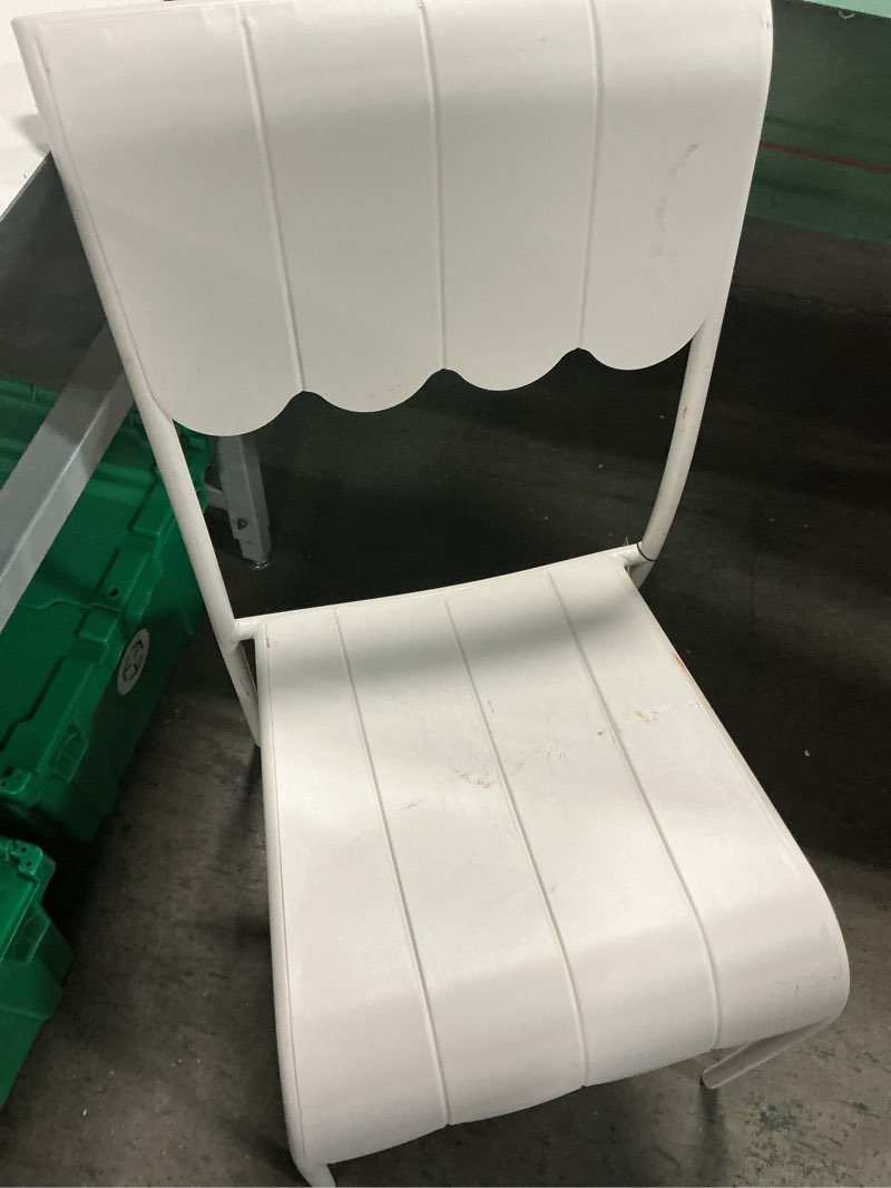 Condition photo showing As Is for shop all room essentials scallop slat outdoor armless patio dining stacking chair cream - room essentials™