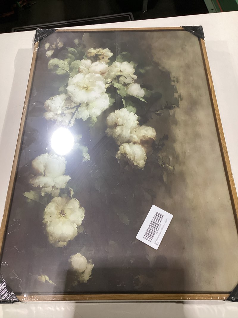 Condition photo showing New/Like New for KISSFOX Vintage Framed Wall Art Decor Rustic Dark Cotton Flowers Pictures Wall Decor Moody Botanical Canvas Art Prints Modern Farmhouse Still Life Paintings Artwork For Bedroom Kitchen Living Room Vintage Flowers Framed 24x36 in