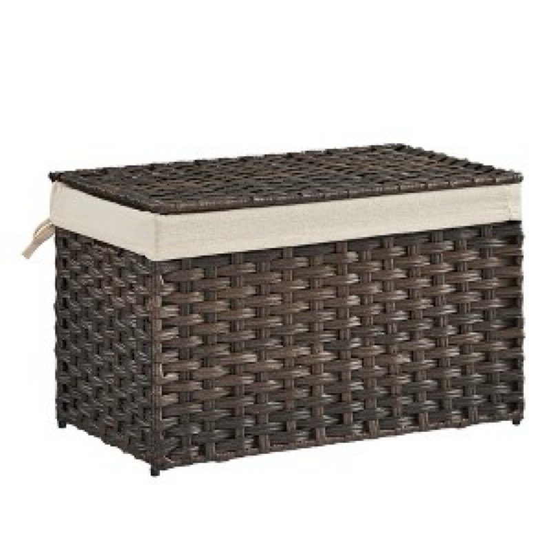 songmics storage basket with lid, woven blanket storage bin with handles, foldable, removable liner,