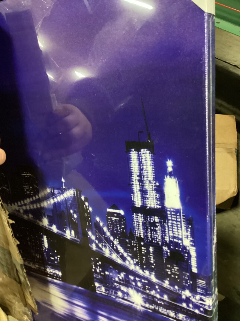 Condition photo showing Good Condition for sechars New York City Wall Art Canvas Black and White Blue Brooklyn Bridge Night Skyline Picture Photo Prints Modern Cityscape Poster Painting 24"x48" (Blue)