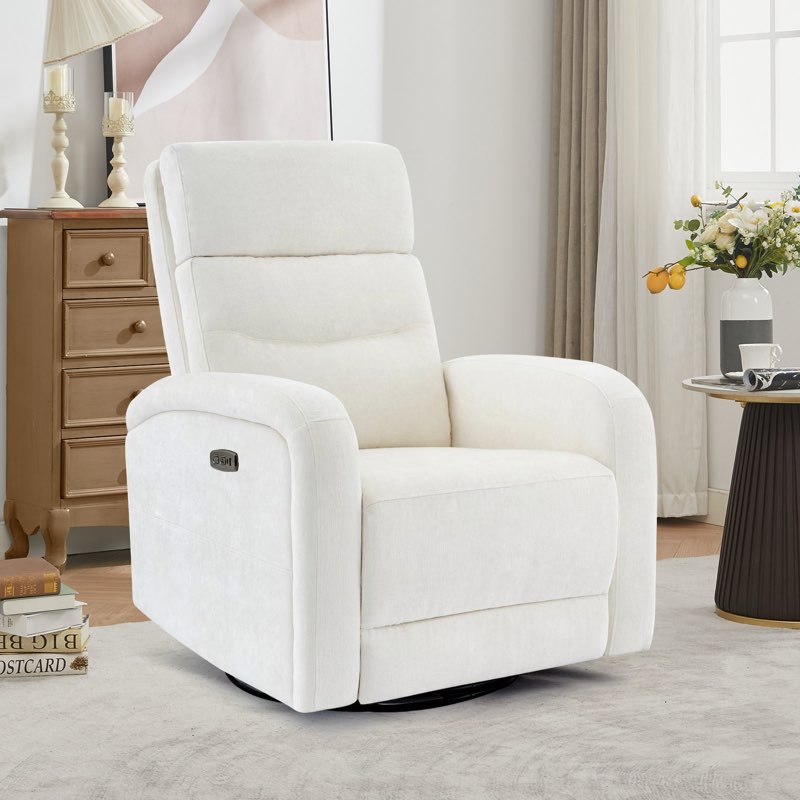 Beppino 33"W Modern Power Swivel Rocker Glider Recliner with USB and Type-C Charge