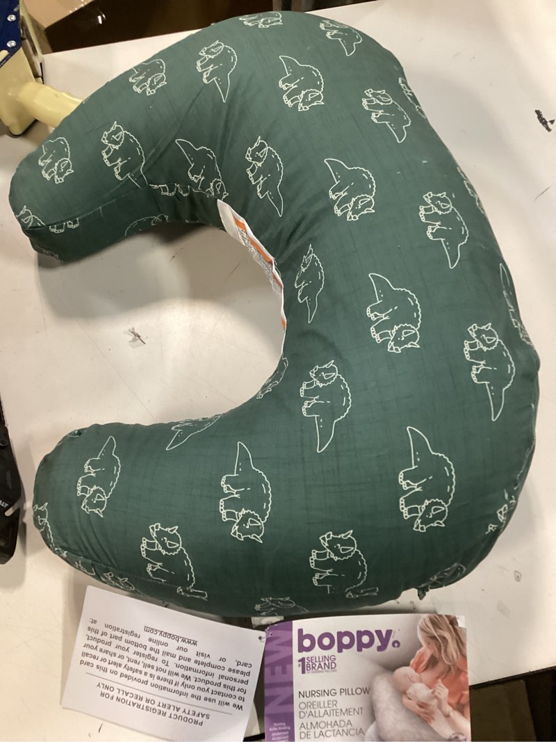 Condition photo showing Good Condition for Boppy Nursing Pillow - Firm, Ergonomic U-Shaped Bottle and Breastfeeding Pillow with High Lift for Comfort and Support, Spacious Surface - Forest Green Dinos New Nursing Pillow Forest Green Dinos