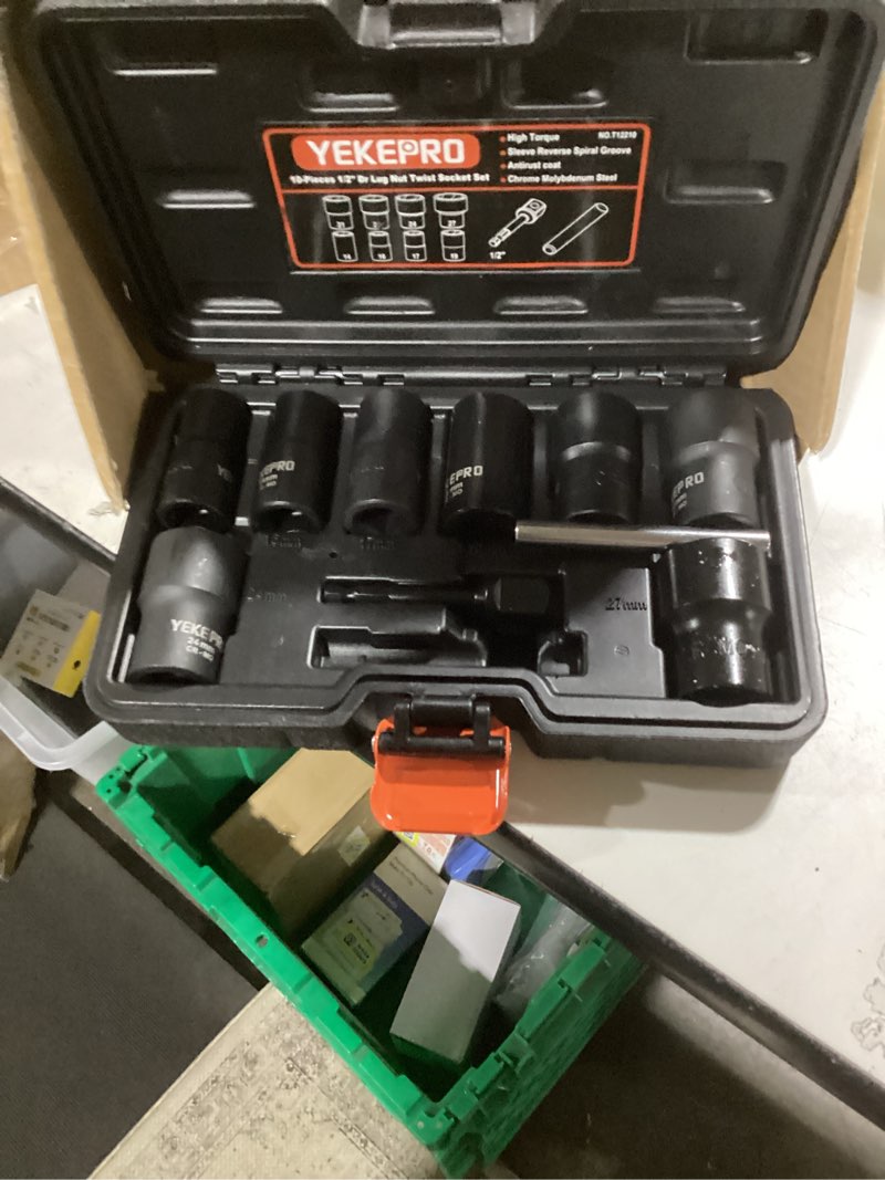 Condition photo showing As Is for 10pcs bolt nut extractor set, 1/2" drive impact twist lug nut removal socket tool, stripped for damaged, frozen, studs, rusted, rounded-off bolts, nuts & screws, cr-mo steel, t12210 10-piece twist socket set