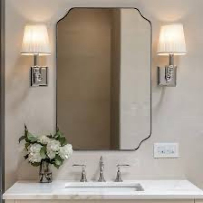 ANDY STAR Chrome Mirror 22x30 Inch, Scalloped Bathroom Mirror, Polished Chrome Framed Mirror in Anti