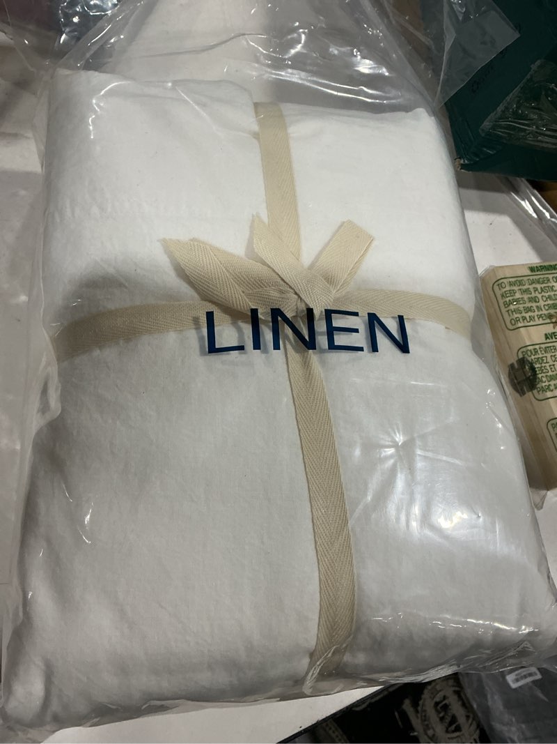 Condition photo showing Good Condition for sonoro kate 100% french pure linen sheets, breathable and durable linen king size sheets, anti-tear linen bed sheets, machine washable, 16 inch deep pocket - 4 piece (white, king) white king(16"deep)