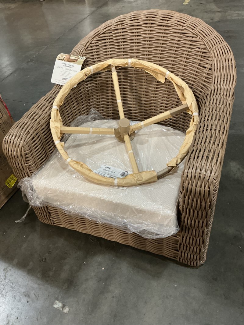 Condition photo showing Good Condition for better homes & gardens bellamy outdoor 1pk swivel glider chair, tan wicker/cream cushion