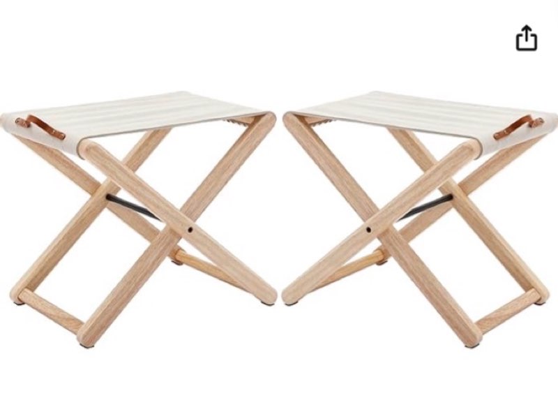 wood folding camping stools set of 2, 18.5" hardwood portable fishing folding stool with heavy duty metal support canvas camp stool foldable footstool for outdoor hiking picnic bbq, beige