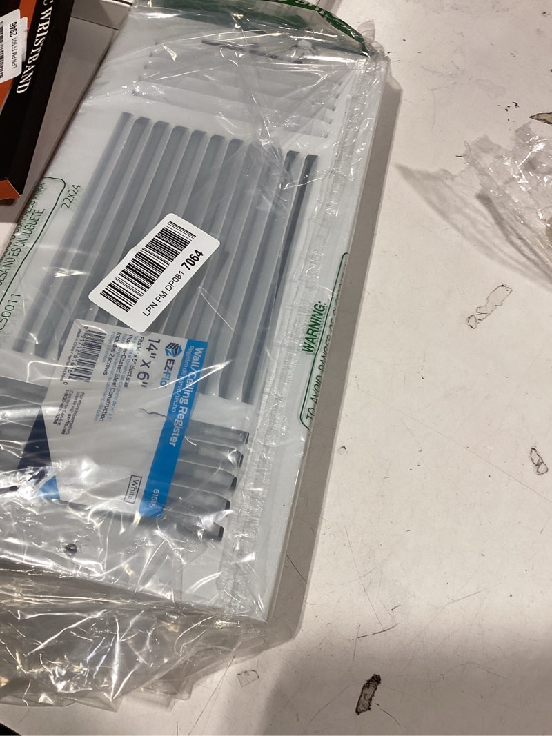 Condition photo showing Good Condition for EZ-FLO 14 x 6 Inch (Duct Opening) Air Vent Cover for Wall or Ceiling, Three-Way Ventilation Register, Solid Steel HVAC Register Cover, White, 61616 14 in. x 6 in. White