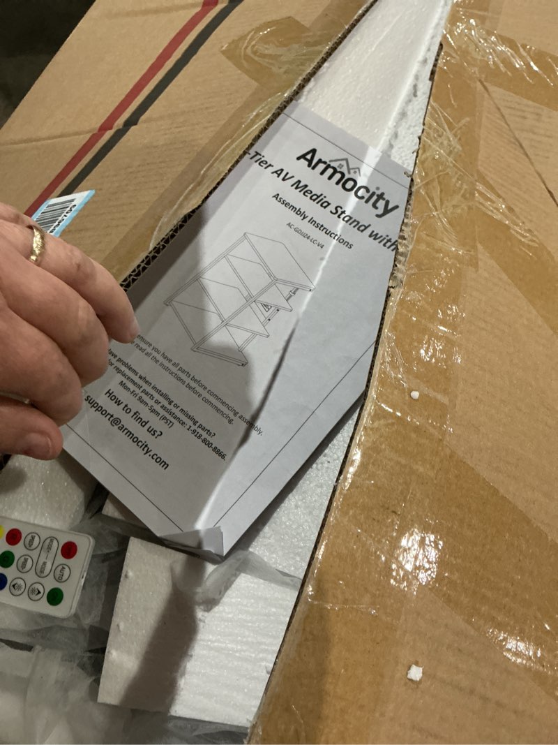 armocity 4-tier av media stand with power strips, stereo stand with led lights, rackmount audio tower with adjustable shelves, small entertainment center, 30 inch