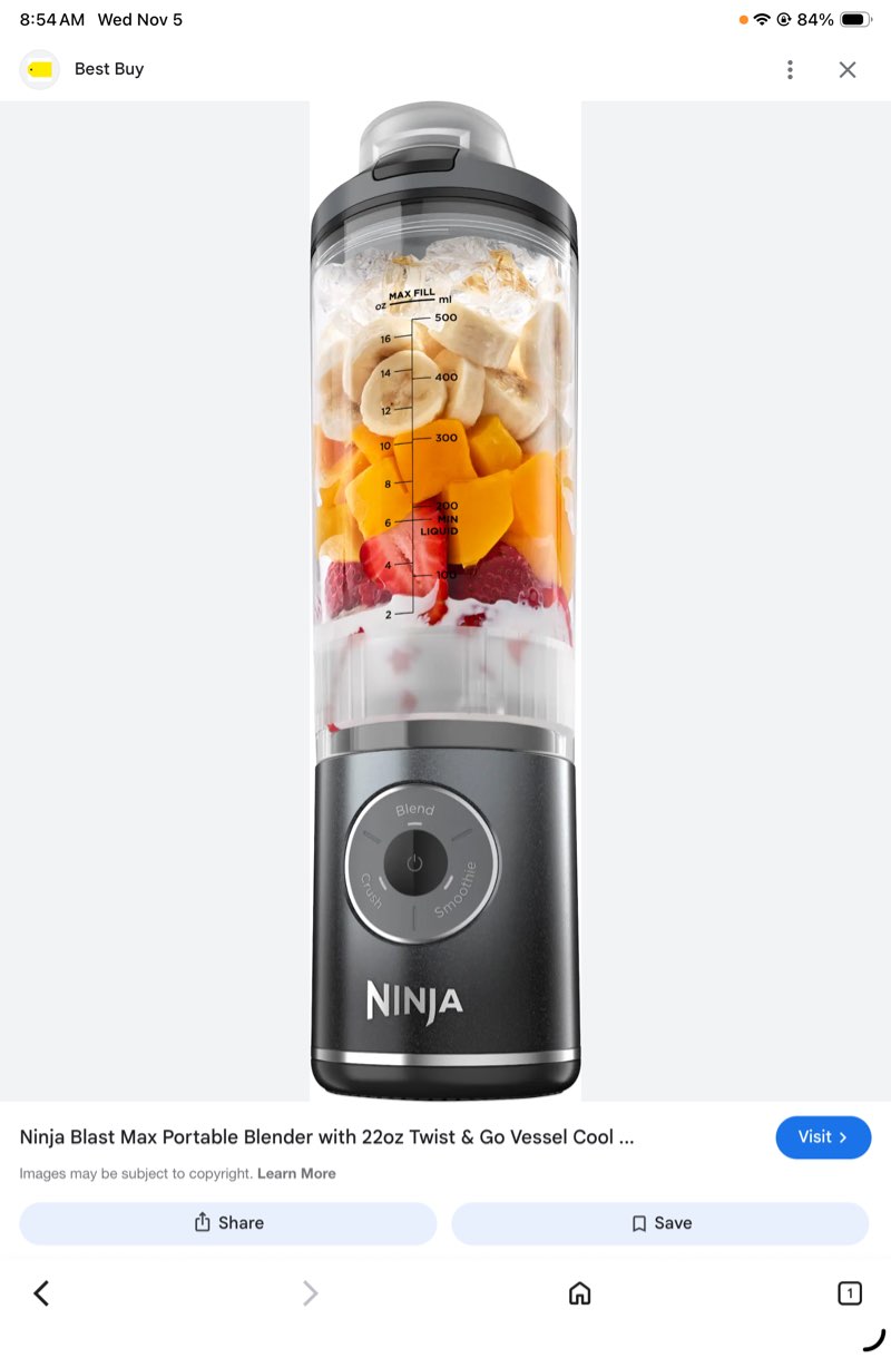 Ninja - Blast Max Portable Blender with 22oz Twist & Go Vessel - Cool Gray