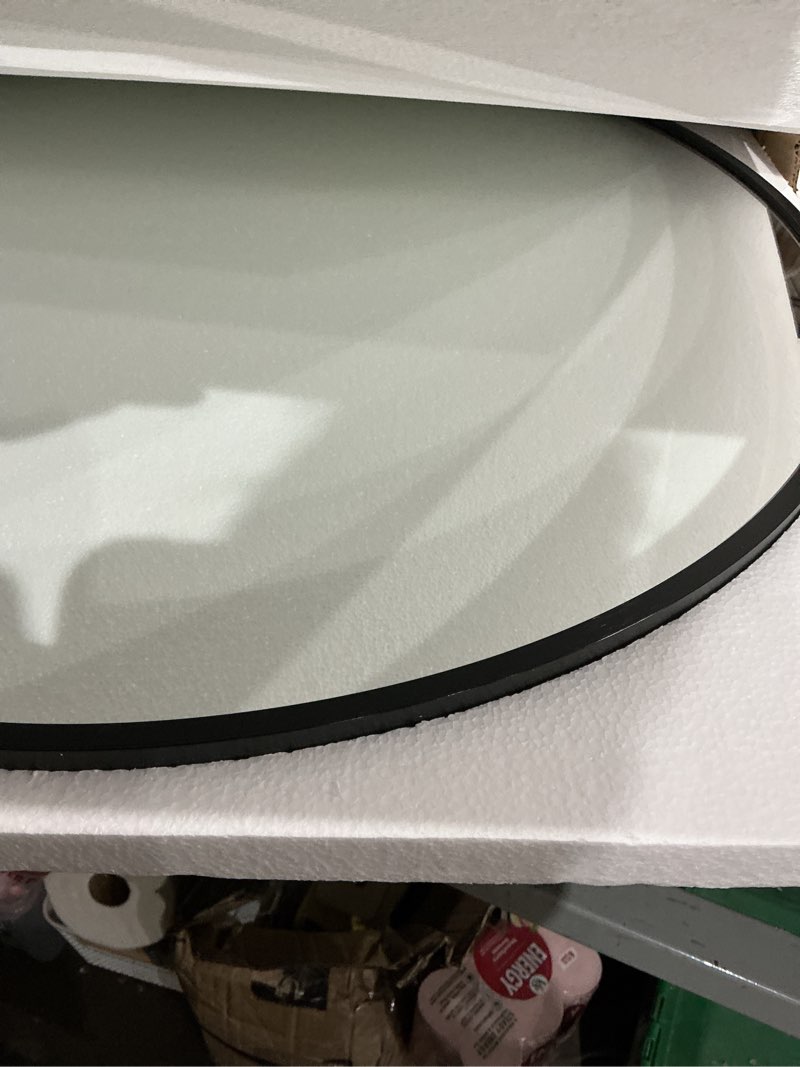 Condition photo showing Good Condition for round mirror, black round mirror 24 inch, circle wall mirrors metal frame, circular mirrors for wall, living room, bathroom, vanity, entryway, hallway. 24" black