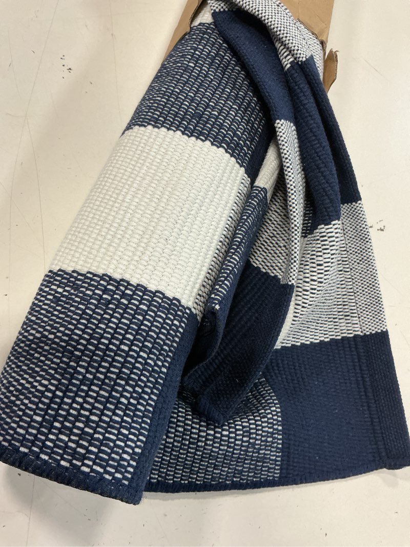 Condition photo showing Good Condition for iohouze buffalo plaid checkered rug -27.5" x 43" front door mats, washable rug for front porch decor, spring summer welcome mats outdoor, navy white rug for farmhouse/entryway/home entrance 2.3' x 3.6' navy white plaid